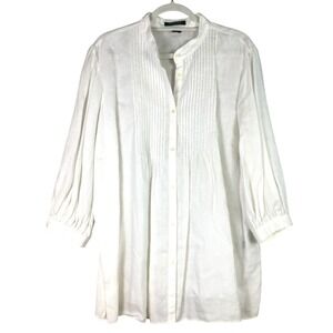 Lauren Ralph Lauren White 100% Linen Pleated Bib Tunic Shirt Plus Size 2X